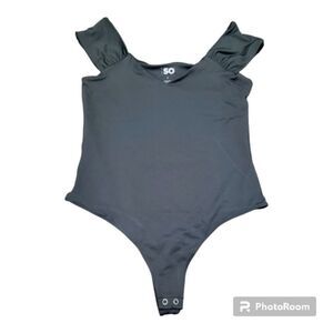 SO Solid Black Bodysuit Leotard Sleeveless Stretch Snap Closure Size L